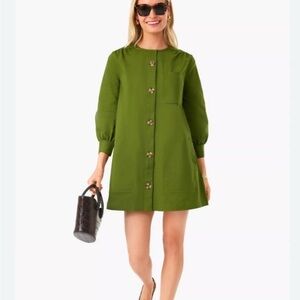 Tuckernuck Blake Green Mini Sundress with Bishop Sleeves